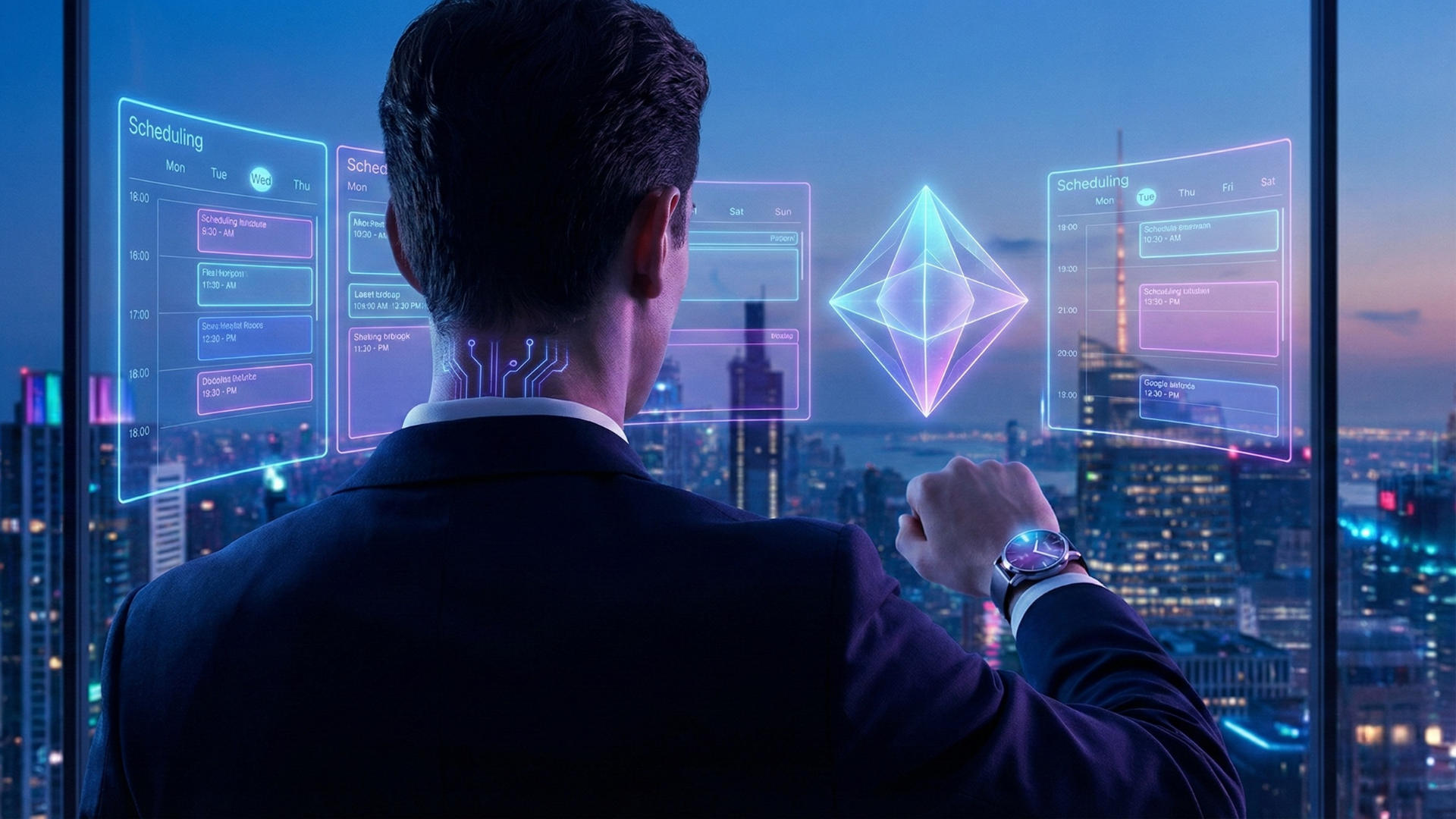 Business coach reviewing automated systems on laptop with calendar and client dashboard visible